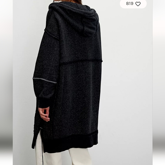 Free People We The Free Long Line Cardi Washed Black Combo - Picture 5 of 13